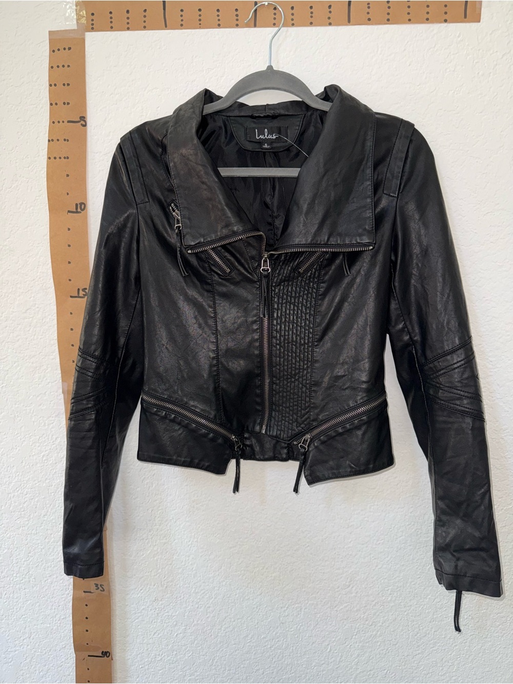 Lulu's Black Faux Leather Asymmetrical Moto Jacket